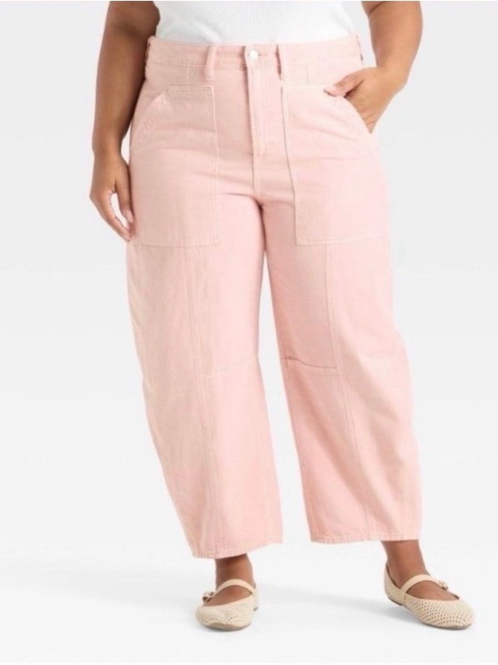 Wide-Leg Utility Pants in Blush Pink